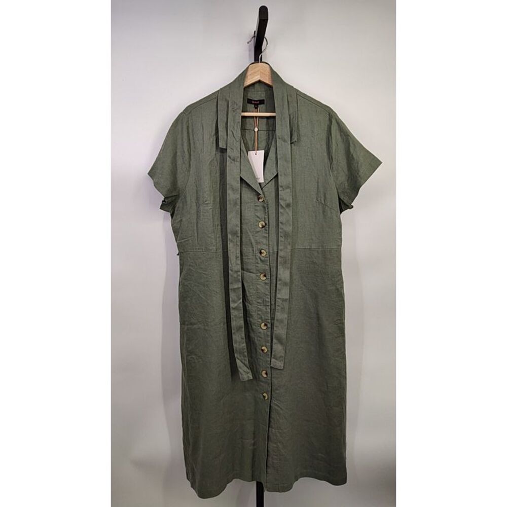 Quince Olive Green Button-Down Dress